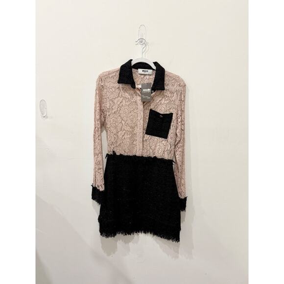 M.S.G.M. Lace and Boucle Tweed Mini Dress Blush Pink / Black Womens 42 IT / US 6 - Picture 3 of 6